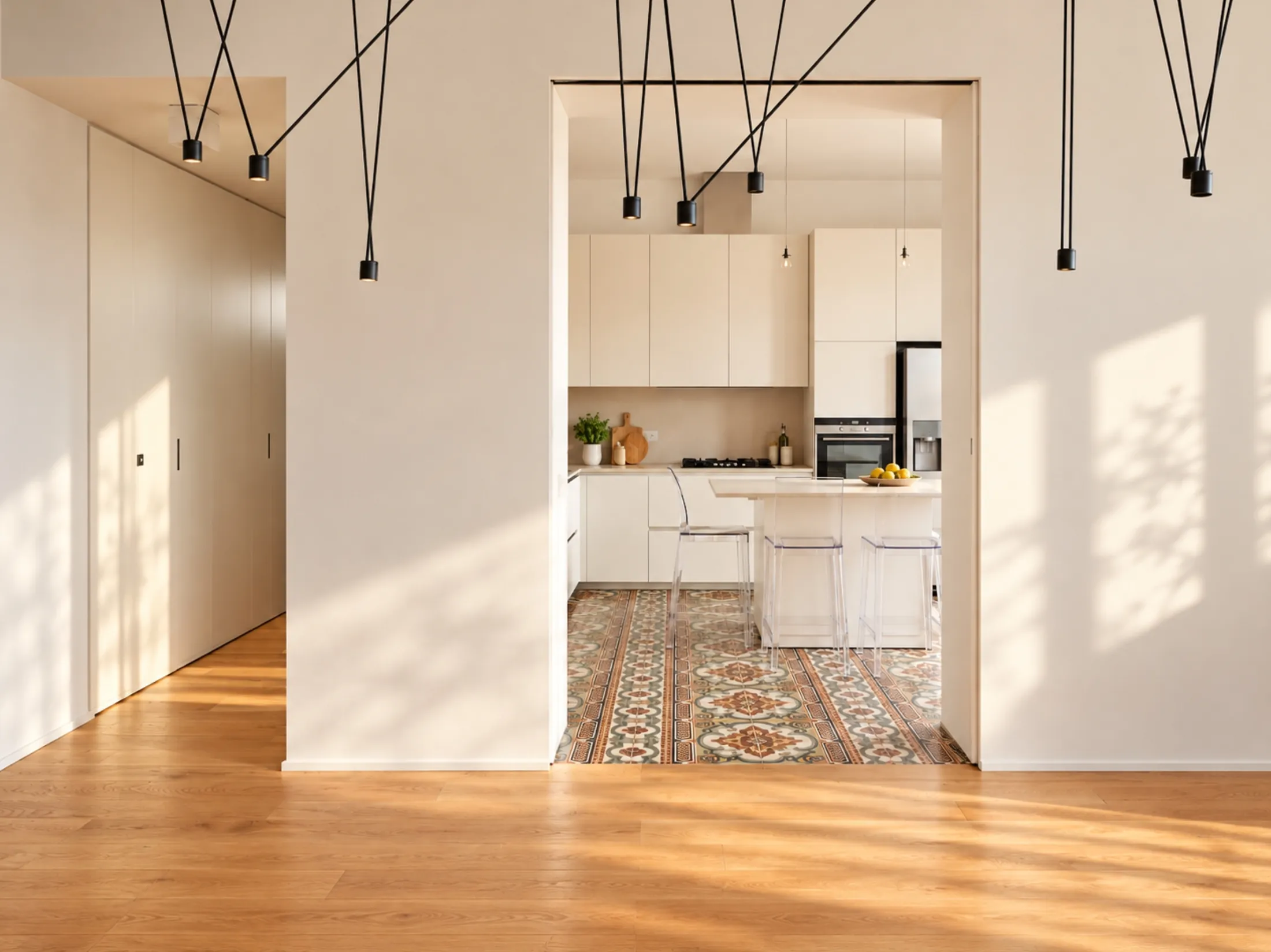PPc: La cucina con le cementine recuperate a pavimento